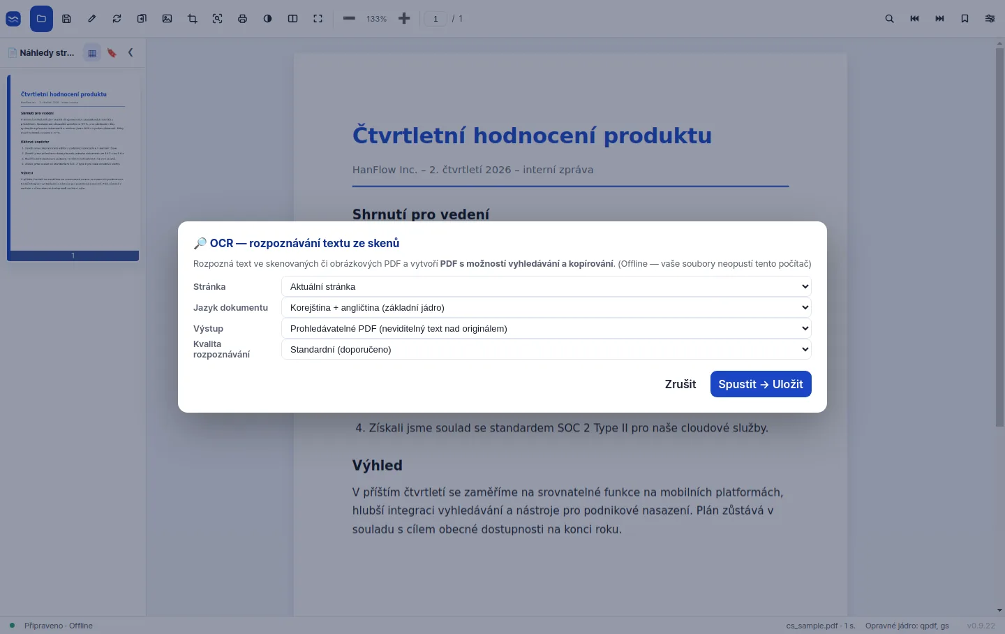 Přesné OCR, které z naskenované stránky udělá prohledávatelný text