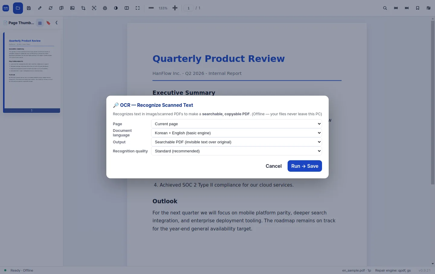 High-accuracy OCR turning a scanned page into searchable text