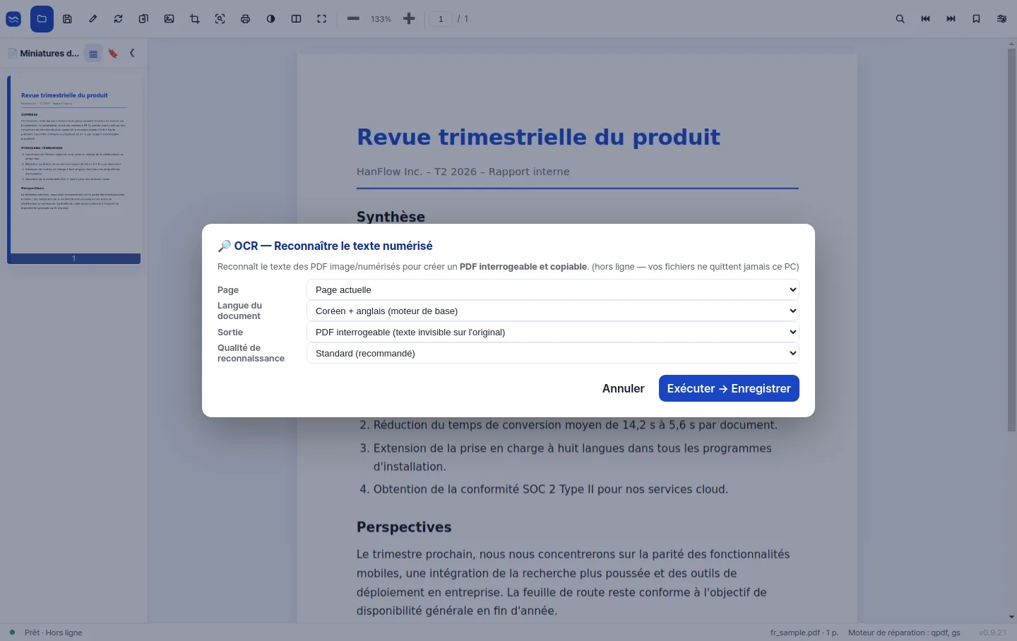 OCR haute précision transformant une page numérisée en texte recherchable