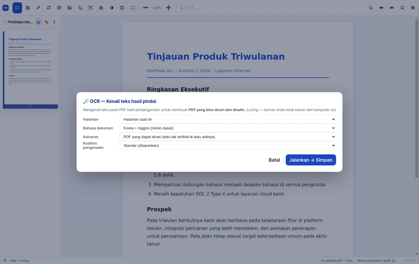OCR akurasi tinggi yang mengubah halaman hasil pindai menjadi teks yang bisa dicari