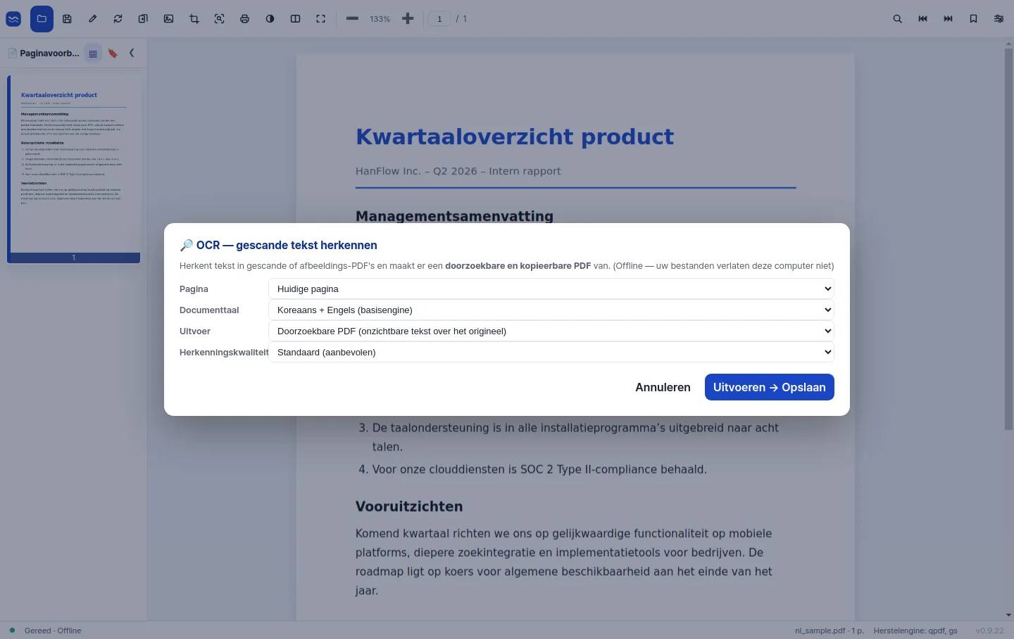 Zeer nauwkeurige OCR die een gescande pagina omzet in doorzoekbare tekst