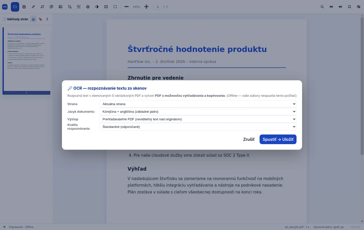 Vysoko presné OCR, ktoré zo skenovanej stránky urobí prehľadávateľný text