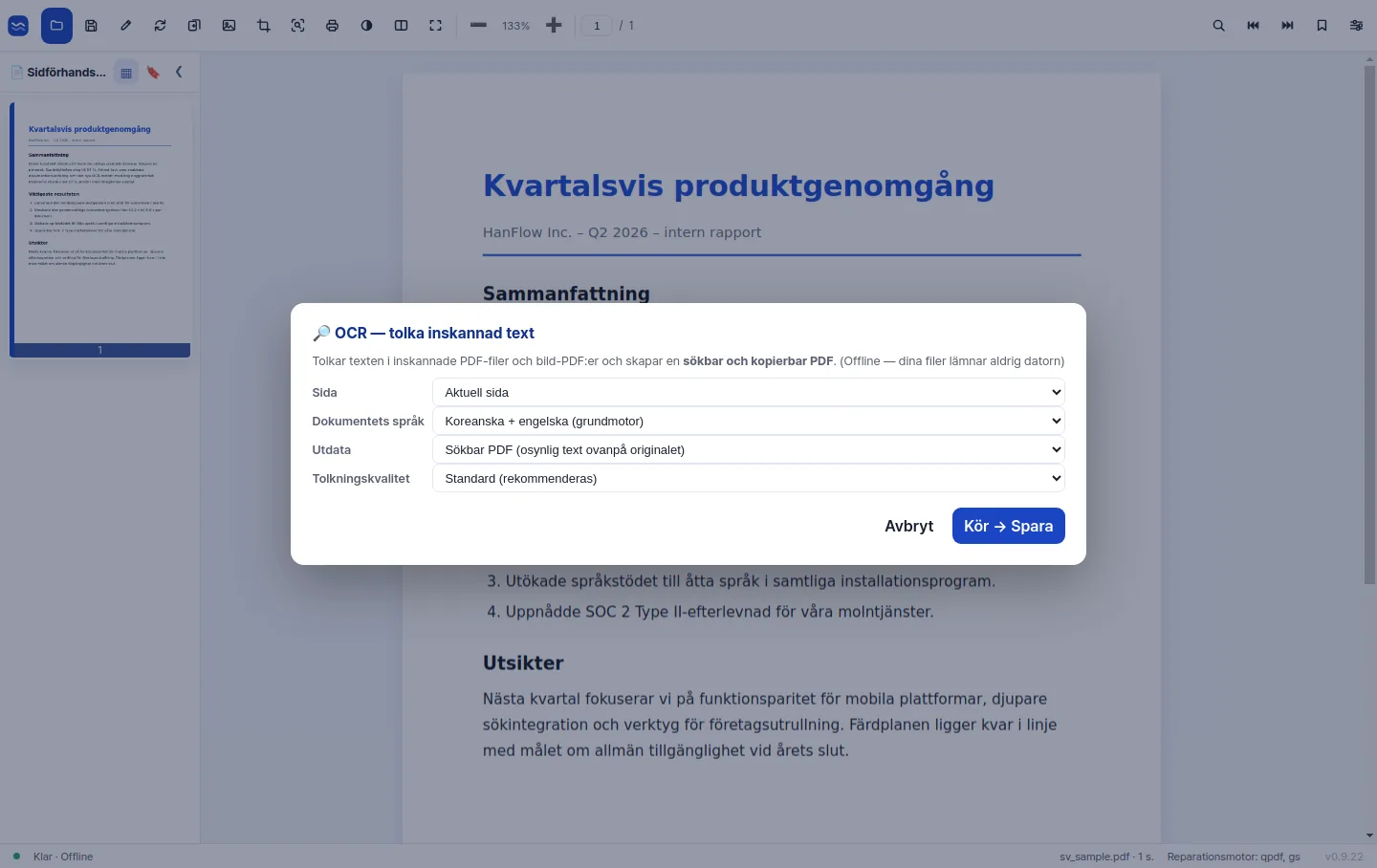 Högprecisions-OCR som gör en skannad sida till sökbar text