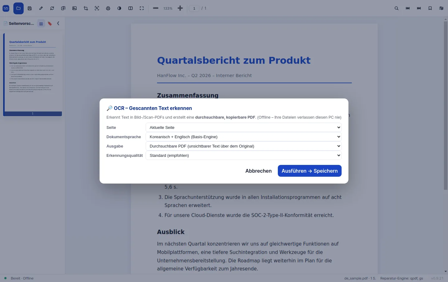 Hochpräzises OCR verwandelt eine gescannte Seite in durchsuchbaren Text
