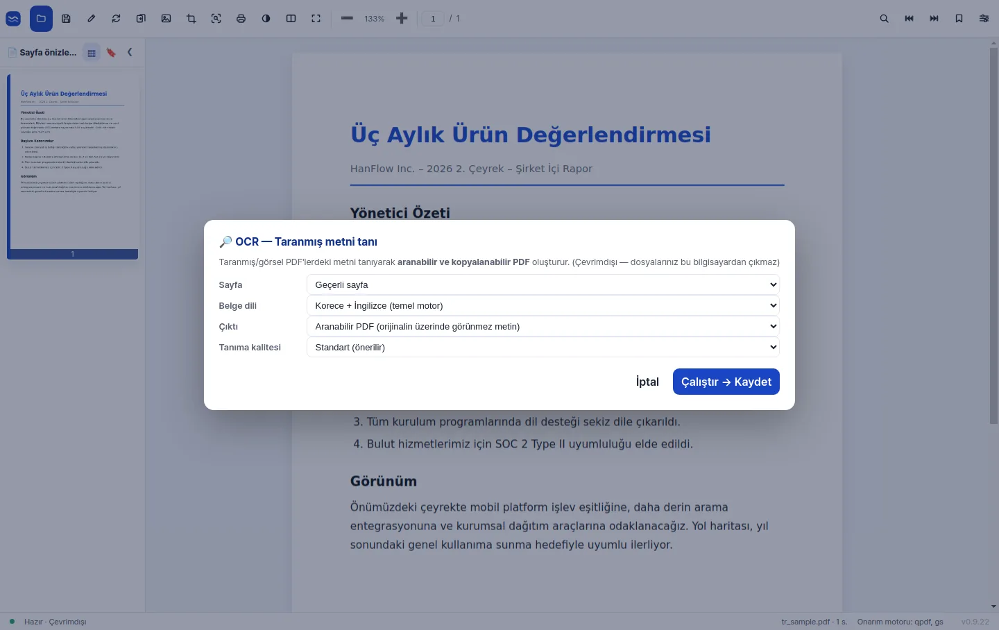 Taranmış bir sayfayı aranabilir metne dönüştüren yüksek doğruluklu OCR