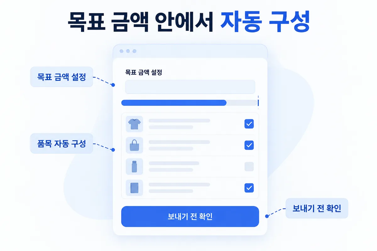 목표 금액 — 그 이하로 품목 자동 구성