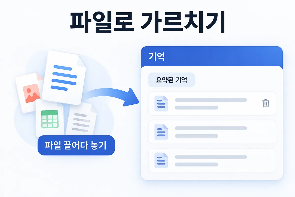 파일로 가르치기 — 파일을 끌어다 놓으면 요약된 기억으로