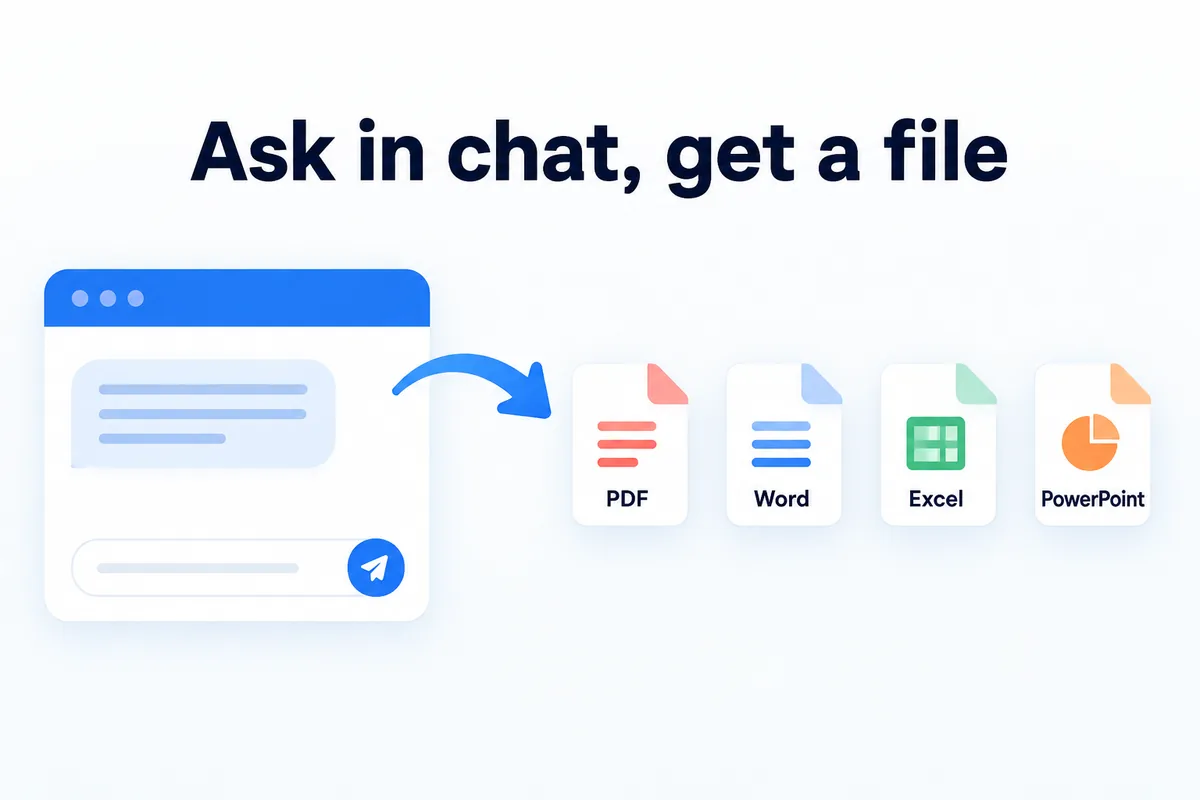 Ask in chat, get a file — PDF, Word, Excel, PowerPoint