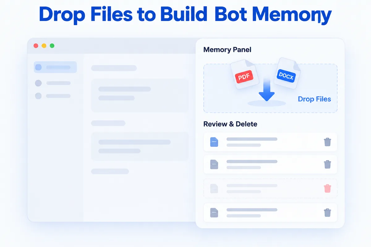 Teach it with your files — drop files, they are distilled into memories you can review and delete