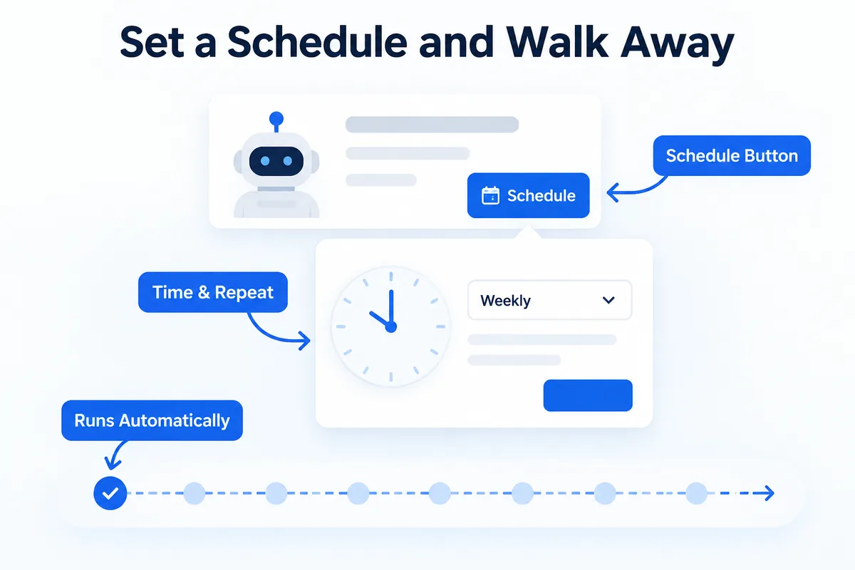 Schedule a task — pick a time and repeat, the bot runs it for you