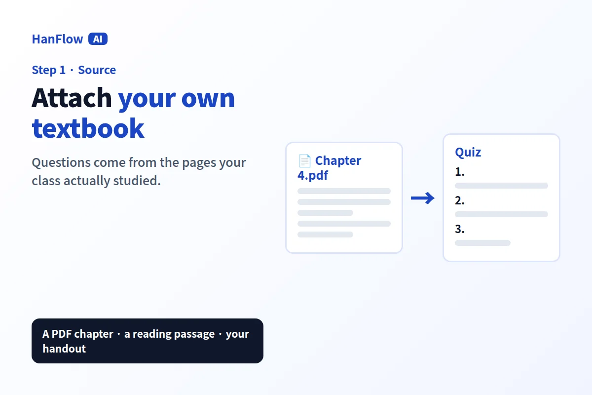 Attach your own textbook — questions come from it