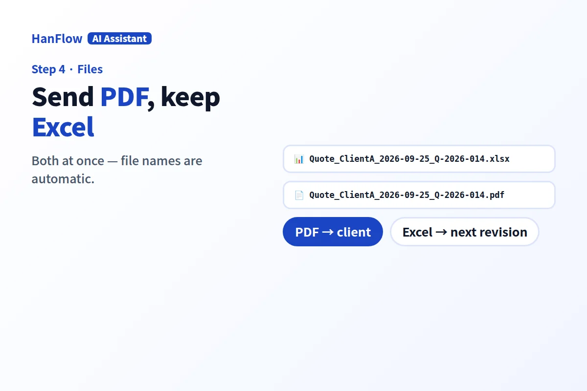An Excel file and a PDF file side by side, both sharing the same automatic file name