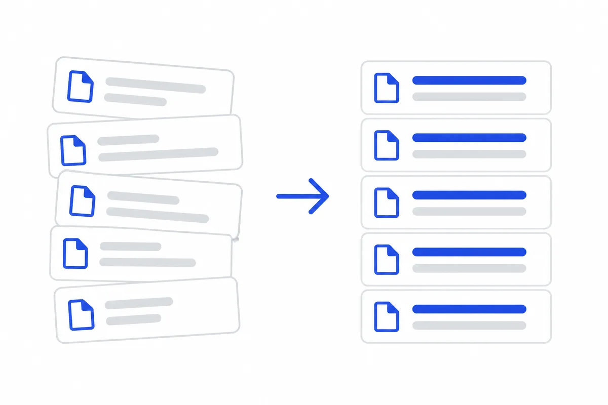 A column of generic camera file names on the left transforming into uniformly formatted receipt file names on the right, each following the same region-amount-time-date structure