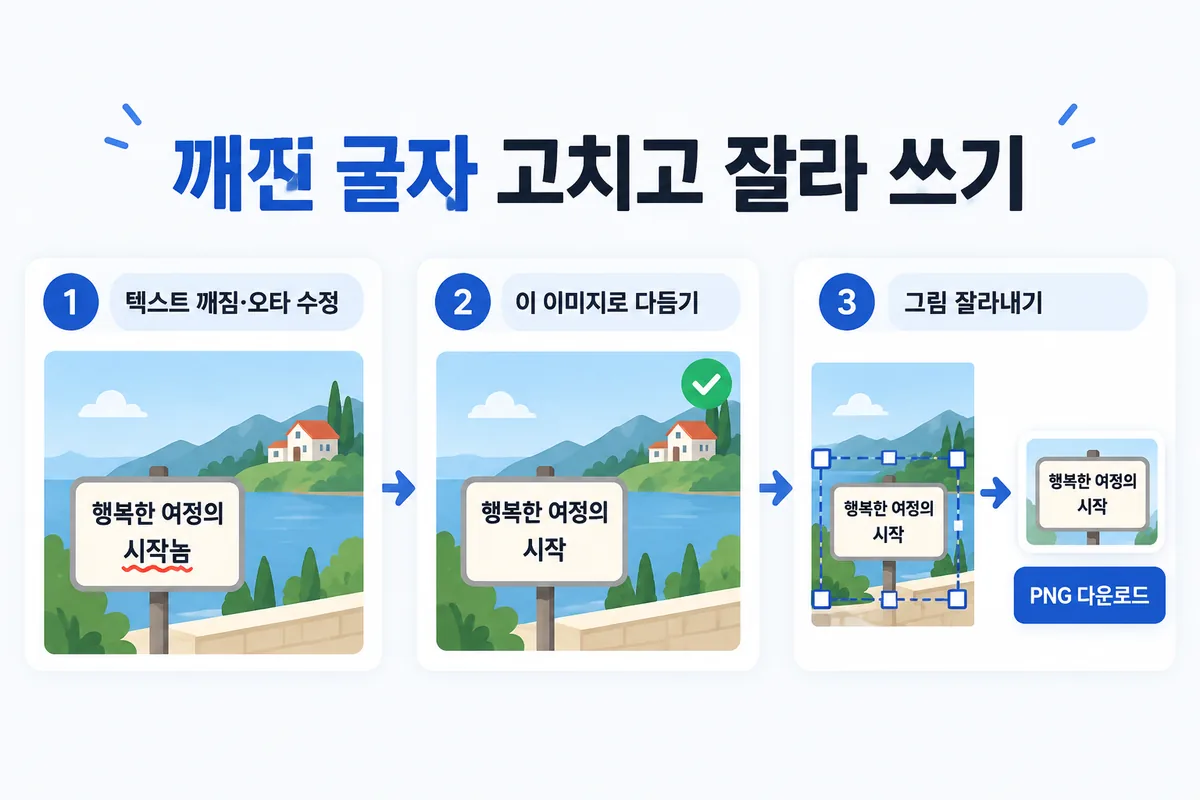 고치고 잘라 쓰기 — 오타 수정, 이 이미지로 다듬기, 그림 잘라내기, 슬라이드에 삽입