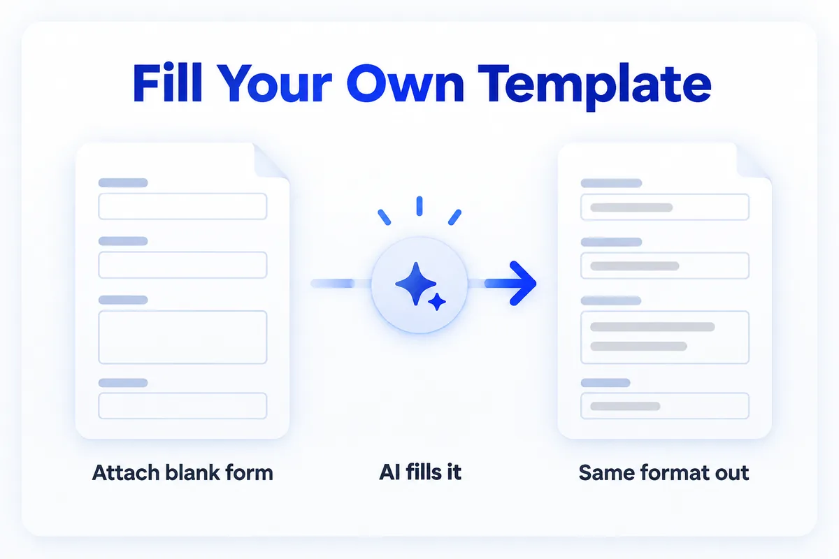 Fill Your Own Template — Attach blank form, AI fills it, Same format out