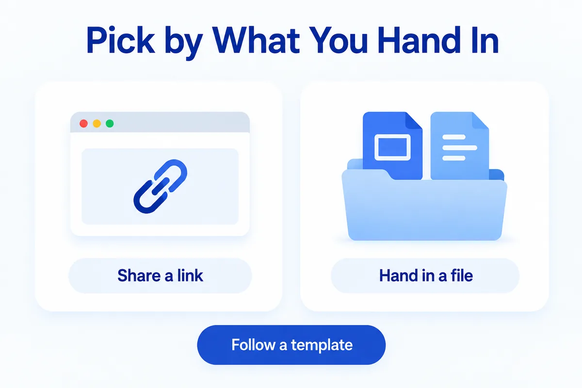 Pick by What You Hand In — Share a link, Hand in a file, Follow a template