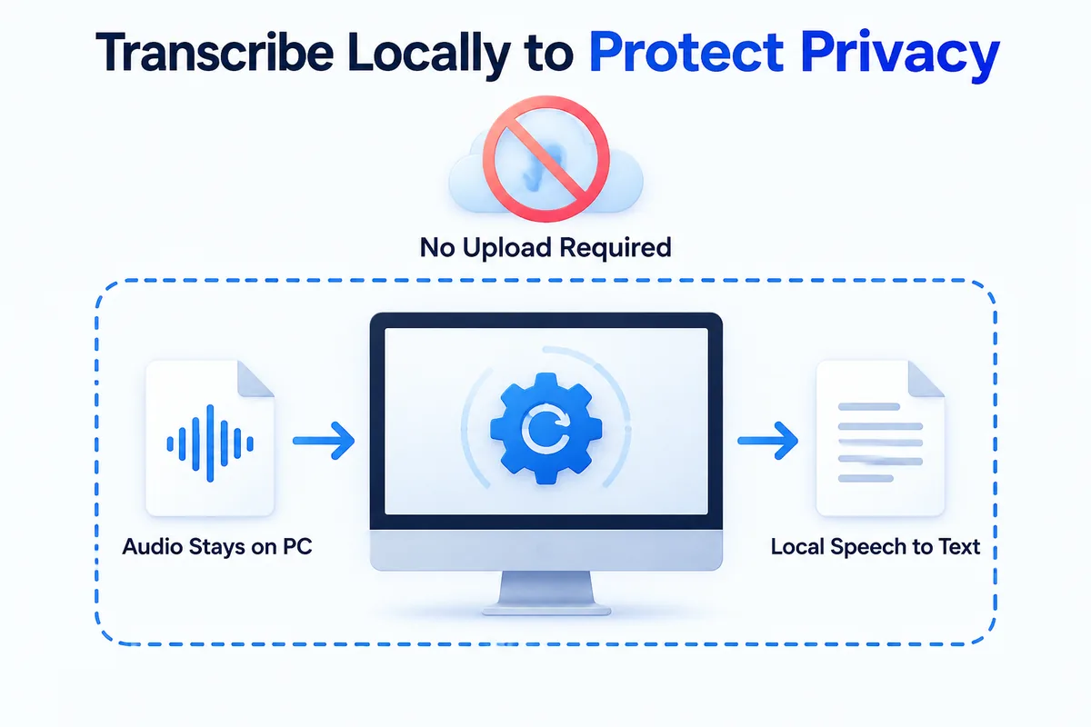 Transcribe Locally to Protect Privacy — Audio Stays on PC, No Upload Required, Local Speech to Text