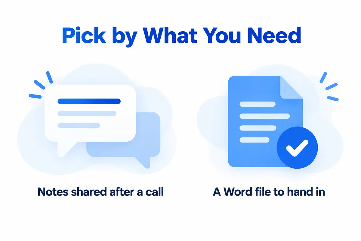 Pick by What You Need — Notes shared after a call, A Word file to hand in
