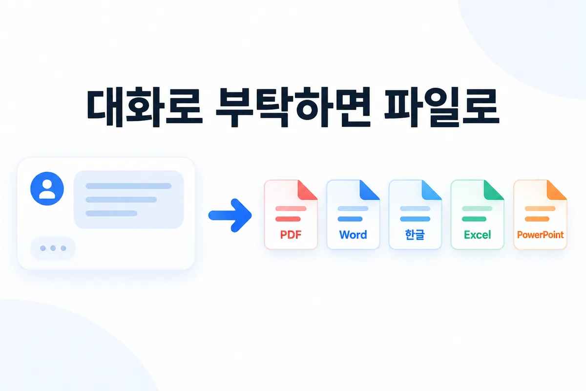 대화로 부탁하면 파일로 — PDF, Word, 한글, Excel, PowerPoint