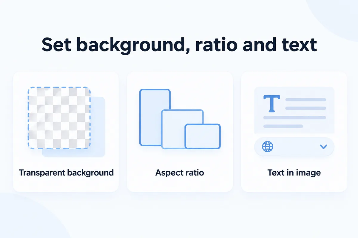 Set background, ratio and text — transparent background, aspect ratio, text in image