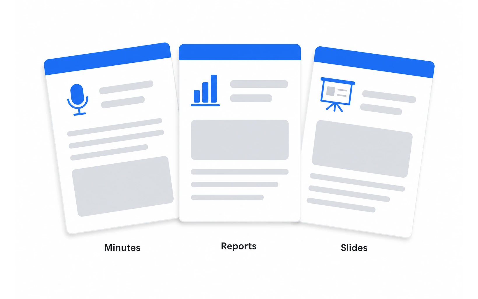 The Work assistant in HanFlow AI Assistant produces three kinds of documents: minutes from a recording, reports, and slides